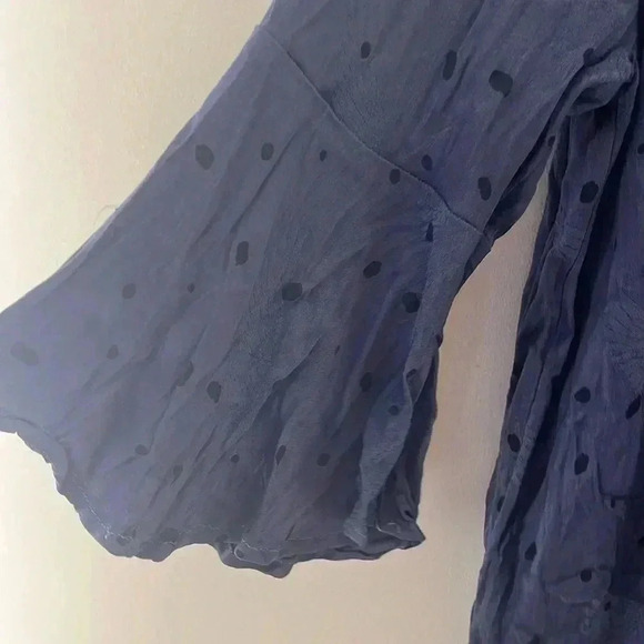 [Eu40/US M]Yaya Anthropologie 3/4 Flower Sleeve Silk Blue Blouse Flying Crane - Picture 8 of 9